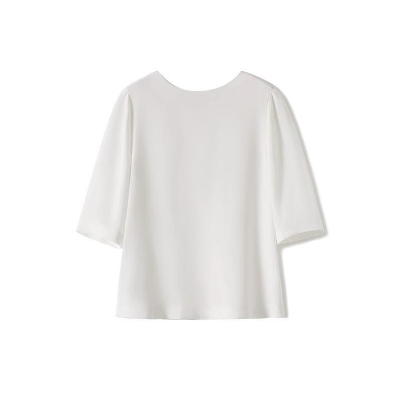 【 Selected 6A Silk 】 Light and Exquisite Double Wear Round Neck/V-neck 30mm Heavy Crepe Shirt for Women_voghion.com