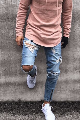 Men's ripped denim non-elastic foot zipper fashion denim men's pants 11058_voghion.com