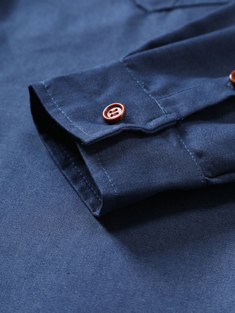 Herrenbekleidung Neue Herren Casual Denim Outdoor Workwear Langarmhemd Jugend Einfarbiges Hemd Herrenbekleidung_voghion.com