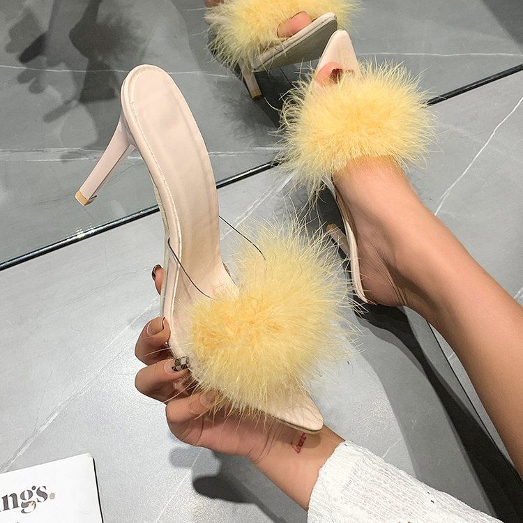 Factory Direct Sale 35-43 Large Size Women's Shoes 42 Cross-Border European And American Style Furry High Heel Slippers_voghion.com