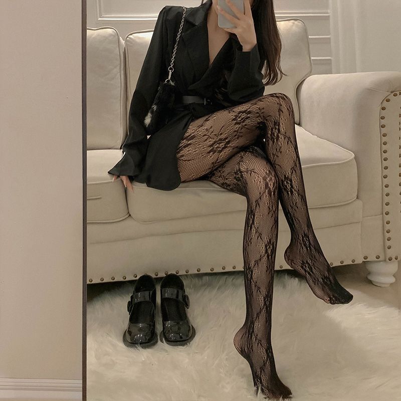 Schwester Lange Spitze Hohl Strumpfhose Schöne Beine Blume Ranke Mesh Schwarz Strümpfe Elastische Dünne Stil Für Oberbekleidung_voghion.com