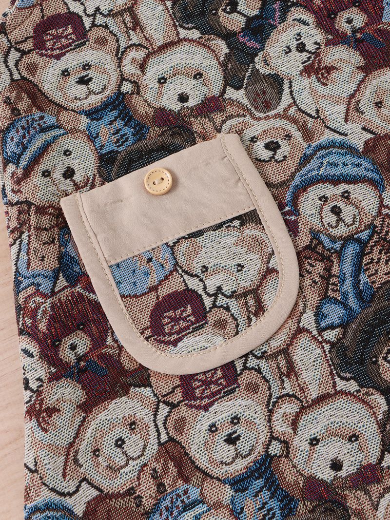 Bezauberndes Trägerkleid-Set mit Bärenstickerei für Mädchen – Langarm-Outfit aus weichem Polyester (4–7 Jahre, schokoladenbraun, Cartoon-Druck, zweiteilig)_voghion.com