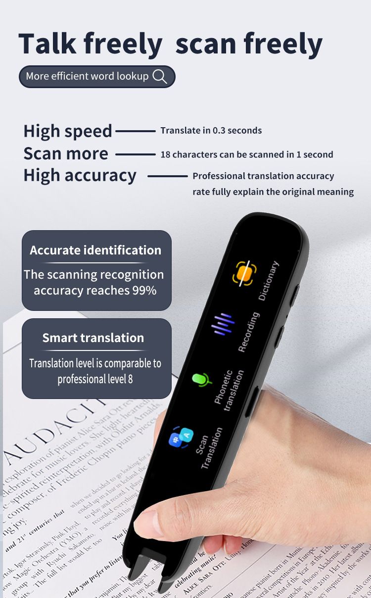 Smart Reading Pen - Offline Multilingual Translator & Book Scanner With Touchscreen, Bluetooth Connectivity & Voice Output_voghion.com