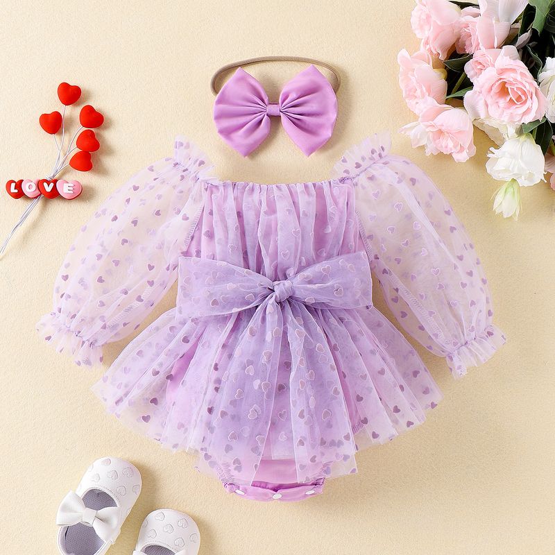Baoshi Clothing Spring and Autumn New Newborn Children's Love Mesh Harper with Headwear Set_voghion.com