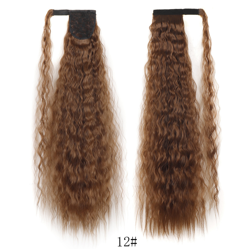 Perruque femme style Velcro perm de maïs moelleux cheveux longs bouclés queue de cheval haute et basse perruque naturelle à haute température en soie ondulée à l'eau_voghion.com