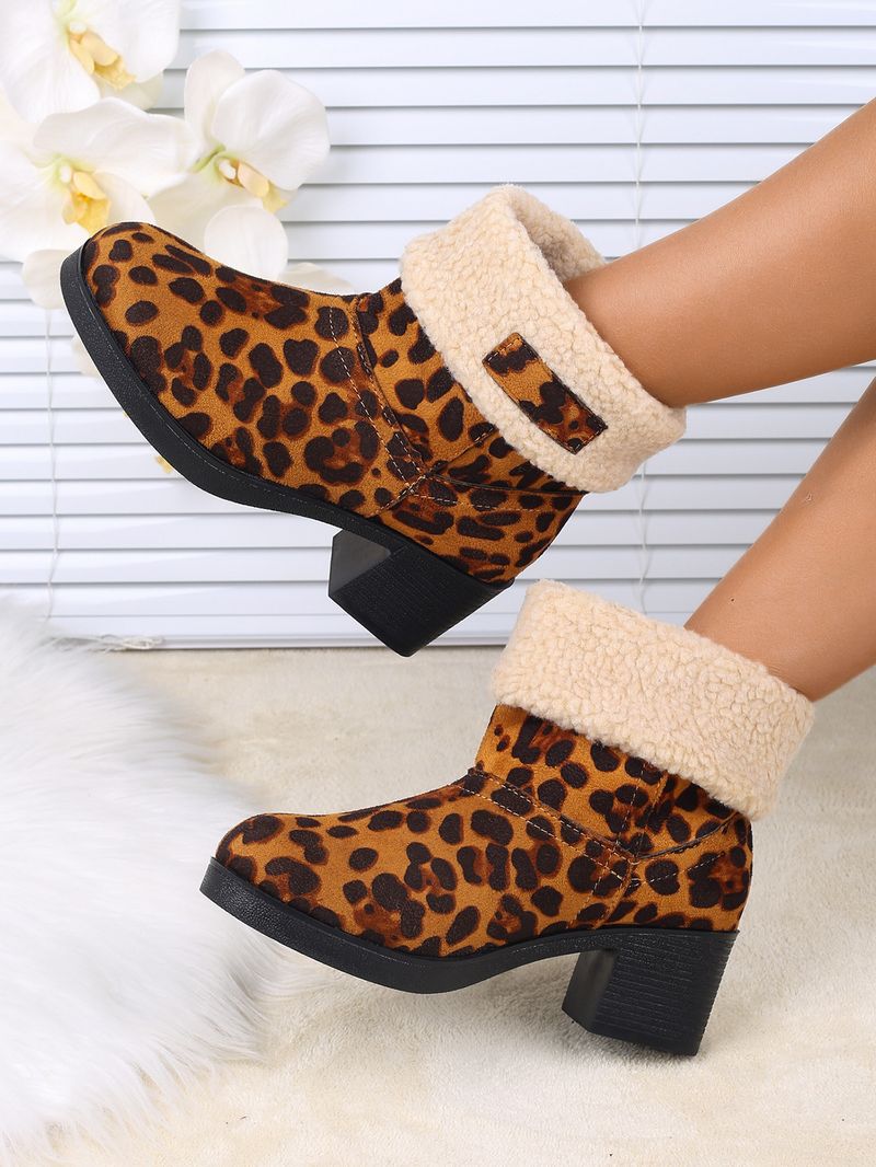 Plus Size 2024 Herbst Winter Neue Fleece gefütterte verdickte Wildleder Leopardenmuster Schneebaumwollstiefel für Frauen_voghion.com