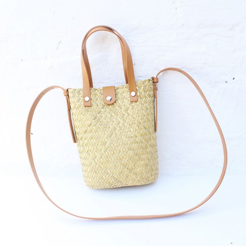 Straw - Woven Hand - Knitted Cross - Body Bag, A Niche And Versatile Shoulder - Carried Coin Purse, Raffia Mobile Phone Bag For Beach Vacations, Women_voghion.com