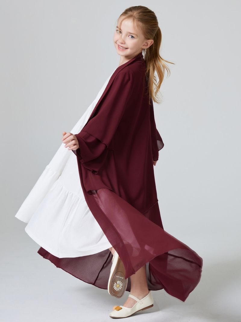 Madre e bambini Medio Oriente Kebaya Ragazze Due strati Chiffon Cardigan Abaya Abito_voghion.com