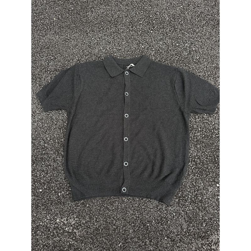 Souh Korea Dongdaemun Men's Fashionable Casual High-Qualiy Turn-Down Collar Knied Cardigan Shir Shor Sleeve_voghion.com