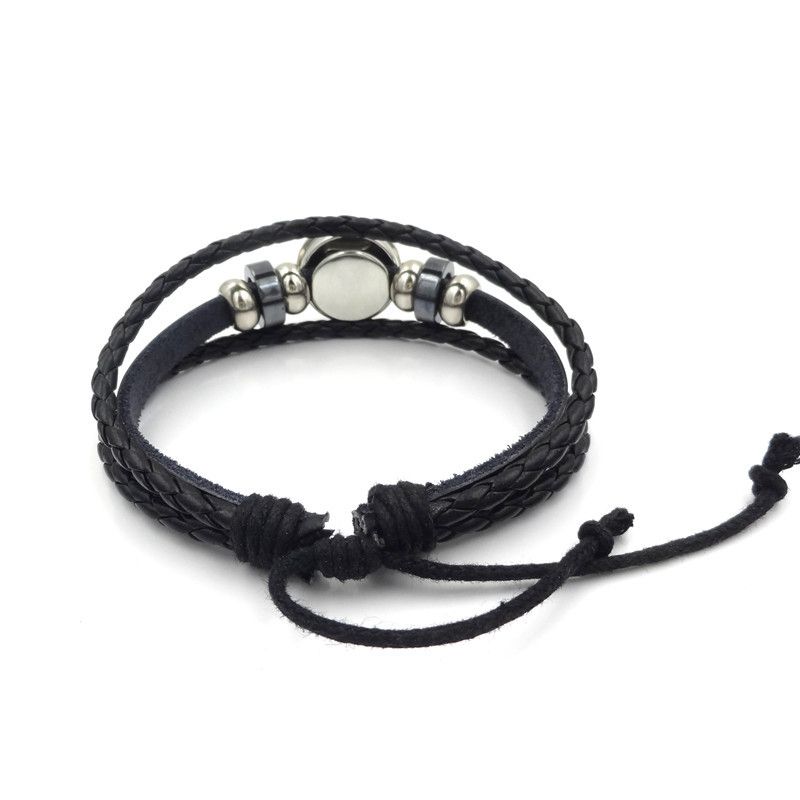 Braccialetto intrecciato con perline multistrato in pelle con bottone a pressione Rock Band_voghion.com