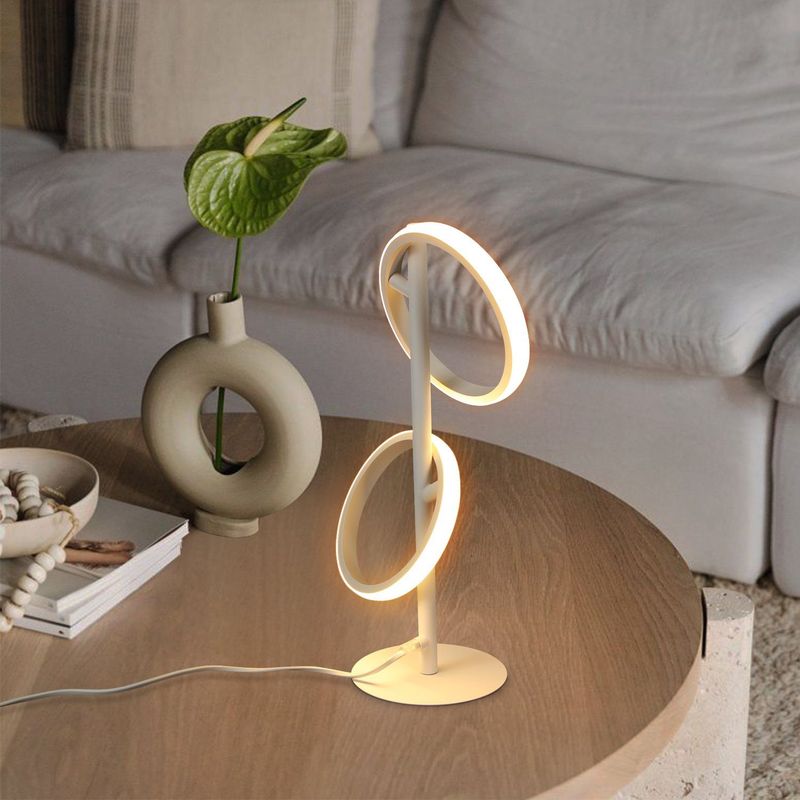 Glitzerlife Tischlampe Moderne LED Tischleuchte - Weiß Ringform Nachttischlampe Drehbaren Abnehmbar Ringen 13W 3000K Warmweiß Für Schlafzimmer Wohnzimmer Büro_voghion.com