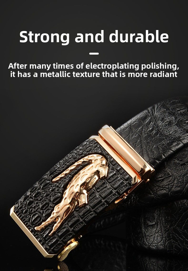 Men's Genuine Leather Belt Alligator Leather Pattern Automatic Buckle_voghion.com