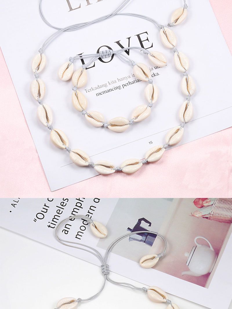Hawaiian style woven jewelry set shell necklace handmade bracelet clavicle chain anklet bracelet beach spot_voghion.com