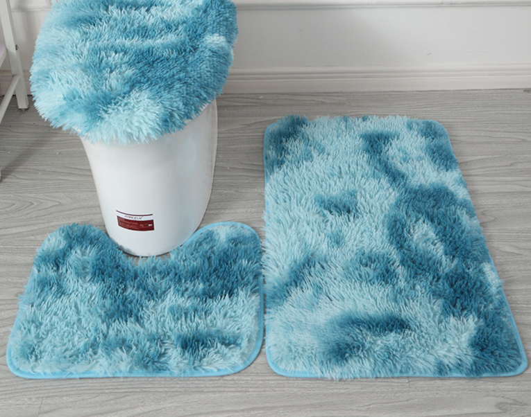 Batik-Teppich aus langem Pelz, dreiteiliges Plüsch-WC-Set, rutschfeste Fußmatte, wasserabsorbierendes Badezimmer-Set_voghion.com
