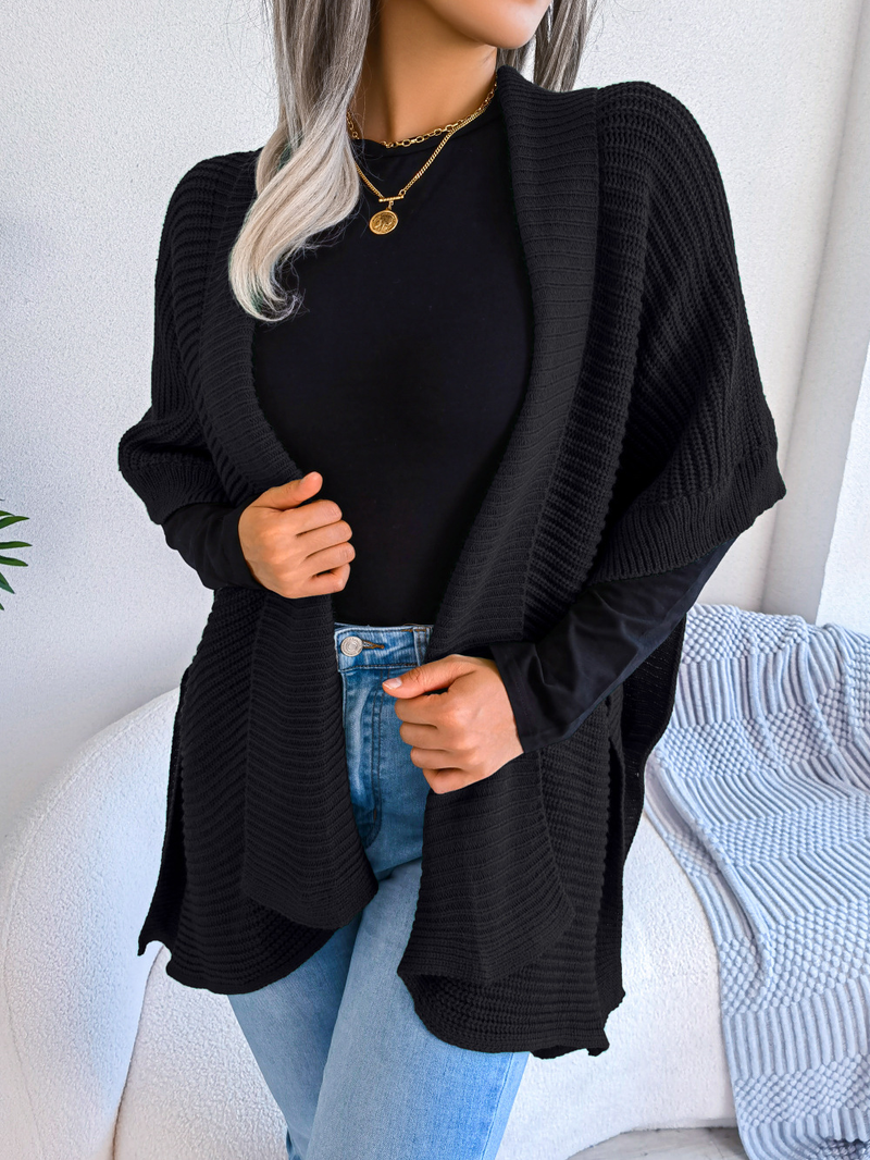Women Knit Cardigan Open Front Sweaters Casual Coat Loose Fit Side Split Confortable Stylish Pure Color Fall_voghion.com