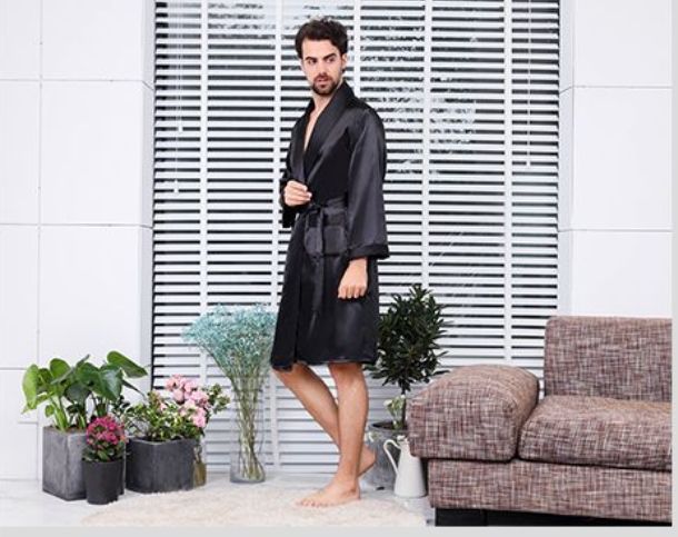 Camicia da notte in seta da uomo Pigiama sottile in seta a maniche lunghe_voghion.com