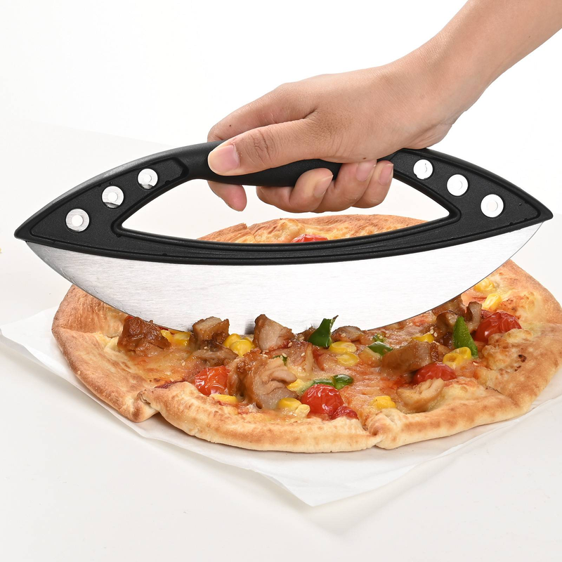 Rezač za pizzu od nehrđajućeg čelika u obliku polumjeseca, sjeckalica za bilje, veliki višenamjenski nož za rezanje i pečenje_voghion.com