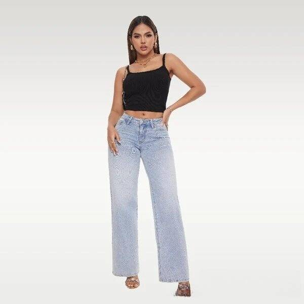 Vêtements pour femmes Printemps Nouveau Pantalon large et étroit Taille haute Rehaussement des hanches Jeans amples droits pour femmes_voghion.com
