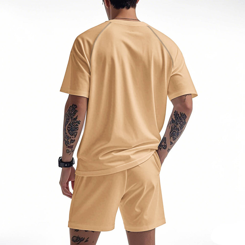 New Summer Men Running Fitness Tights Set Training Short Sleeve Shorts Set_voghion.com