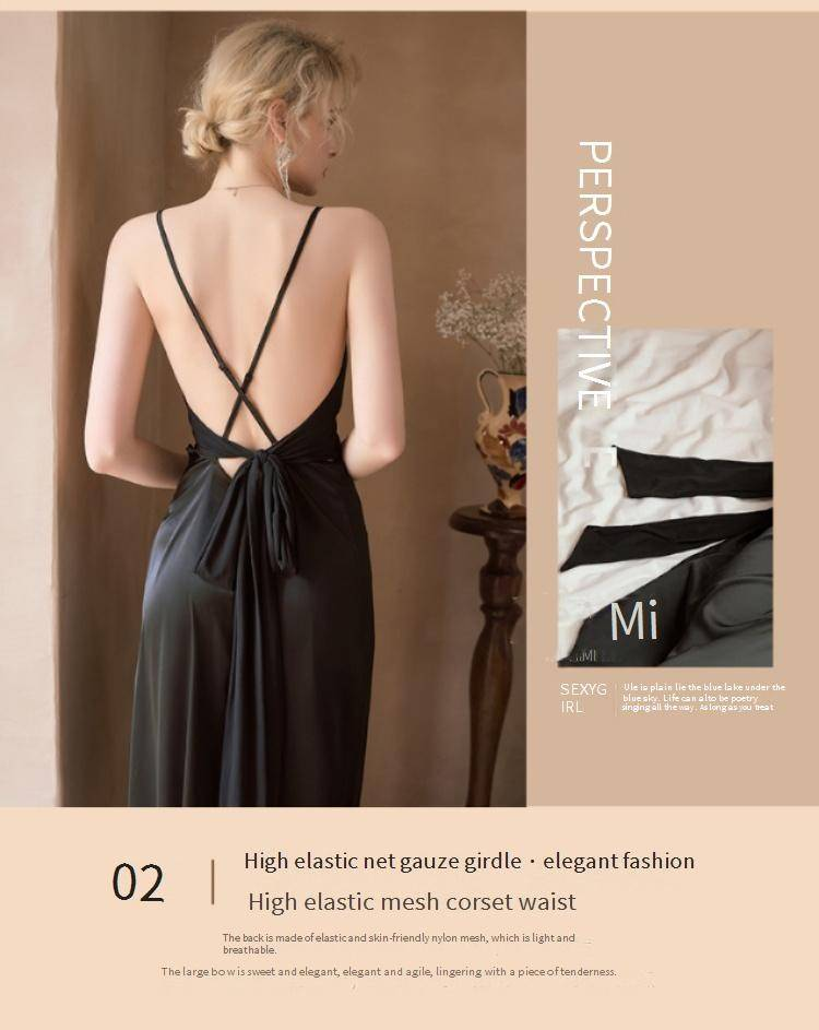 Sexy Nachtwäsche Bequemer, einfacher Pyjama aus Eisseide, Sling-Nachthemd mit Schnürung, äußere Robe, weiblicher Heimkleidungsanzug_voghion.com
