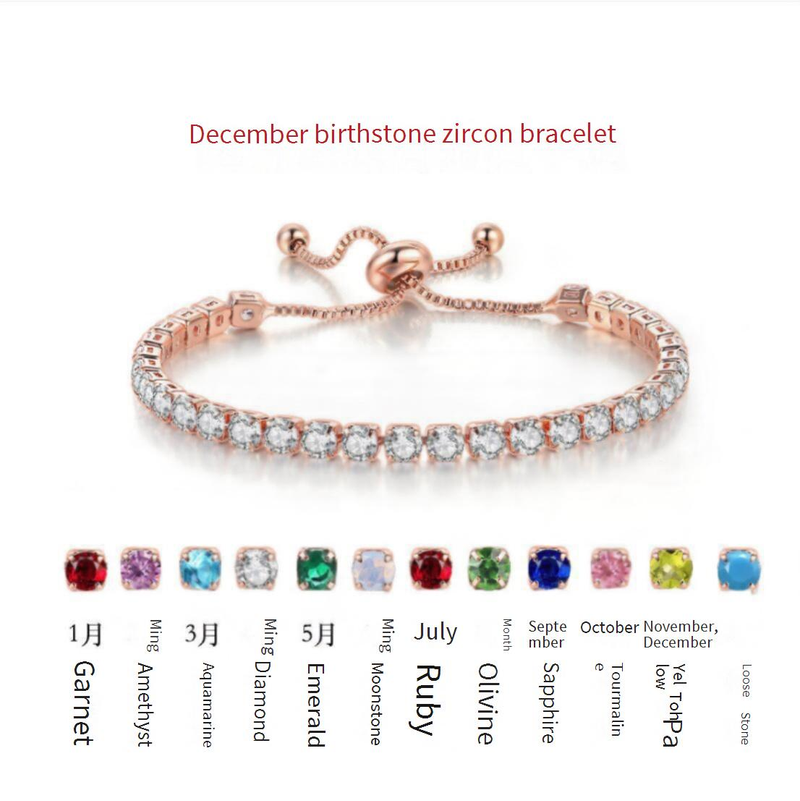 Tam Pırlanta Ayarlanabilir Bileklik - 4 mm Yuvarlak Zirkon Bileklik (Doğum Taşı Seçeneği, Lüks Işıltı)_voghion.com