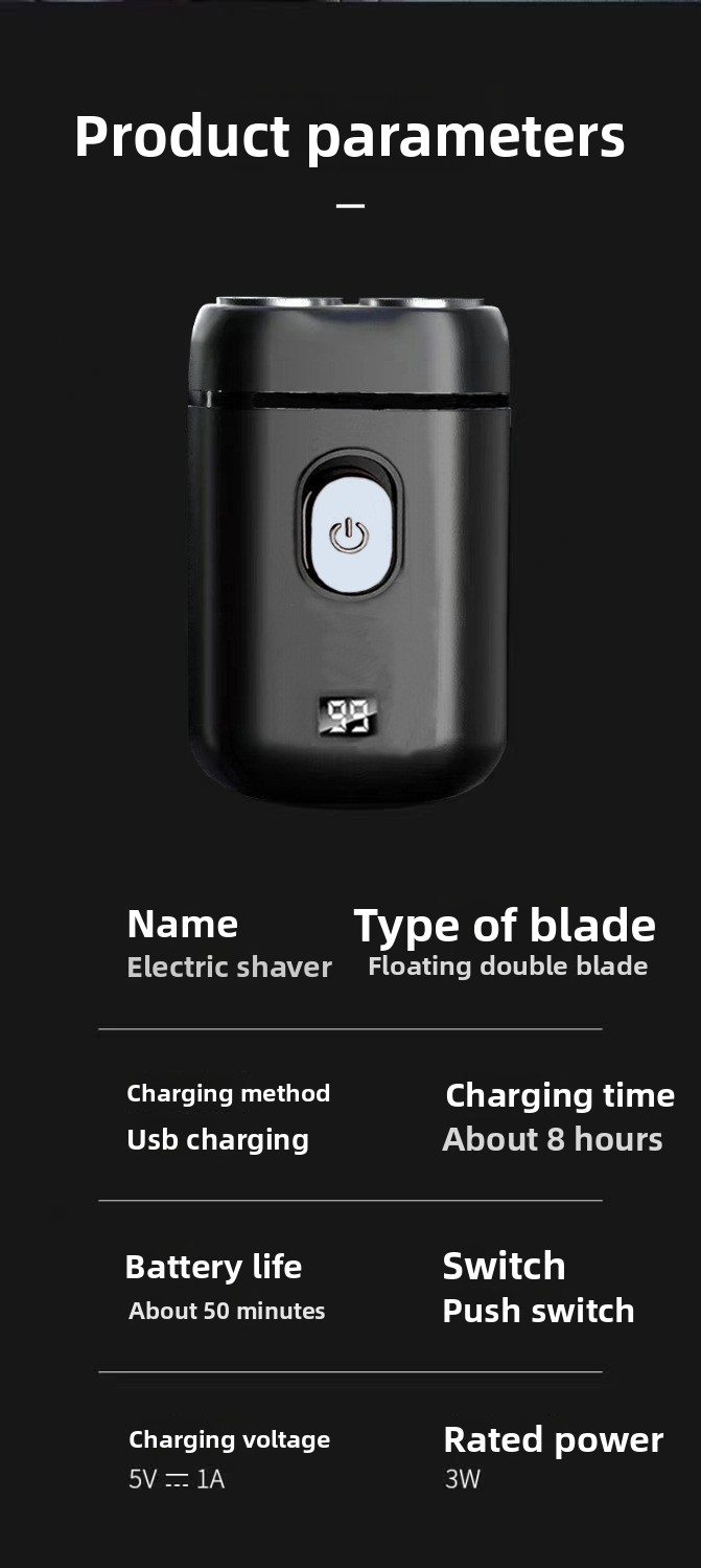 Stormwind Smart LED Elektrorasierer – Doppelter schwebender Rasierkopf, über USB wiederaufladbar, 60 Min. Laufzeit, wasserdichter Trimmer für Männer (Schwarz, Reisegröße)_voghion.com