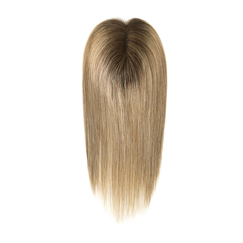 Topper per capelli da donna in pizzo resistente, 100% capelli umani, 4 clip in topper, colore sfumato #T106, lunghezza capelli 30 cm_voghion.com