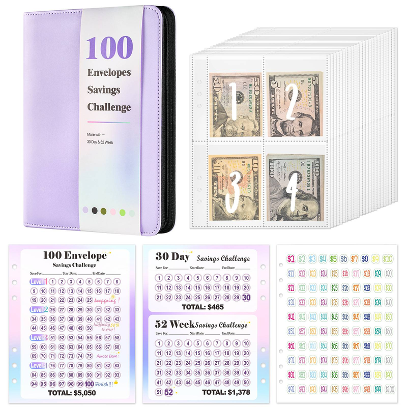 Refillable Notebooks Dedicated Zipper Loose Leaf 100 Day Savings Challenge Notebook Cash Budget Loose Leaf Saving Plan Book_voghion.com