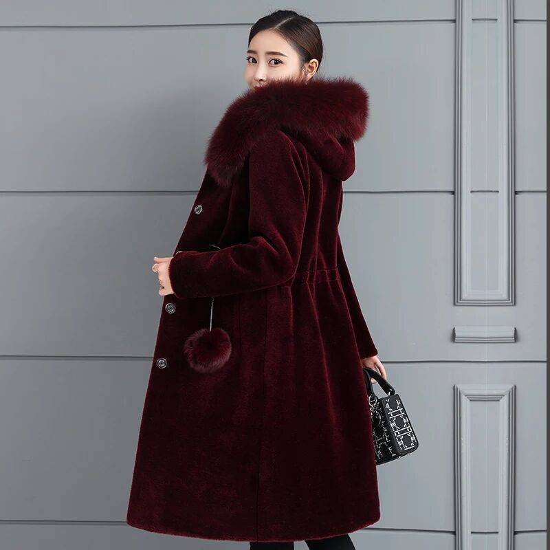 Abrigo de piel sintética con capucha para mujer, chaqueta de invierno de longitud media, abrigo cálido de talla grande, elegante y con estilo de visón sintético para mujer._voghion.com