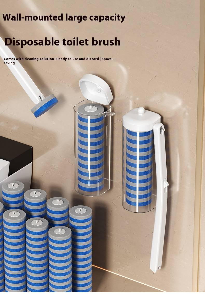 Wandmontierte Einweg-Toilettenbürste mit 6 Nachfüllköpfen – Hygienische, saubere Reinigung für moderne Badezimmer_voghion.com