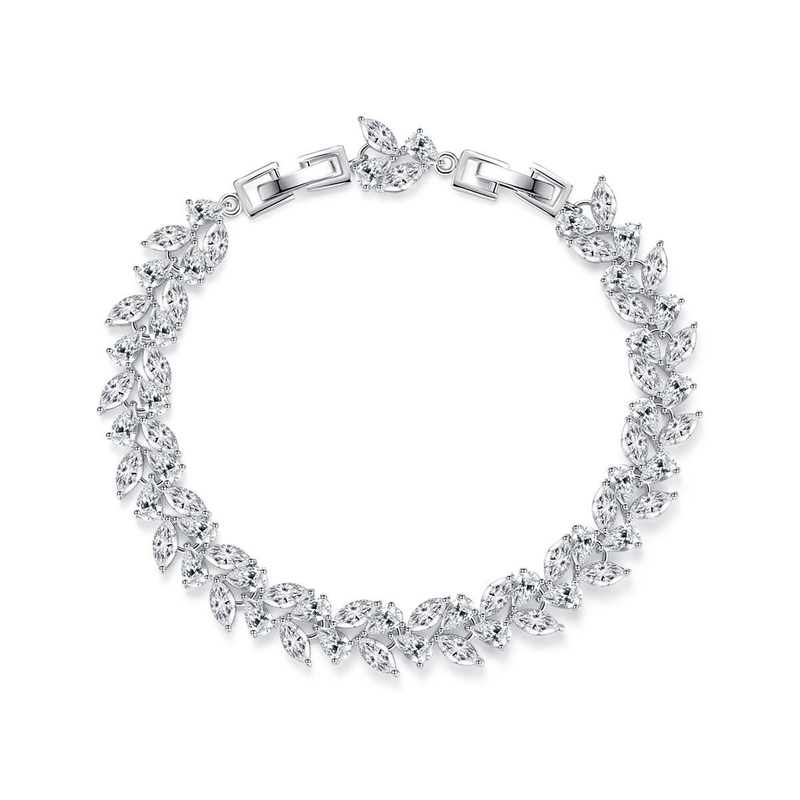 Women's Jewelry Elegant Leaf Design Cubic Zirconia Bracelet For Party & Daily Wear, Fashionable Copper Chain With Sparkling Stones_voghion.com