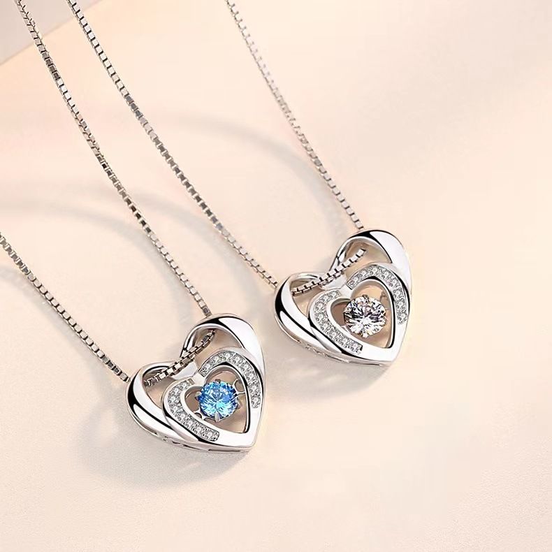 Herzförmige Halskette aus Sterlingsilber mit Diamantakzenten, zarter Kastenkette und elegantem Anhänger für das Schlüsselbein – perfekt für jeden Tag._voghion.com