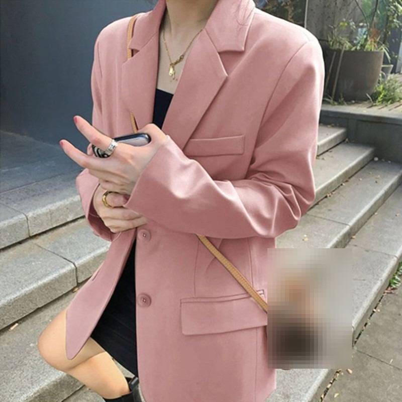 Kadınlar İçin Büyük Boy Blazer – Kore Esintili Günlük Takım Ceket (Bej/Pembe/Siyah/Beyaz) | İşyerinden Hafta Sonuna Kadar Çok Yönlülük_voghion.com