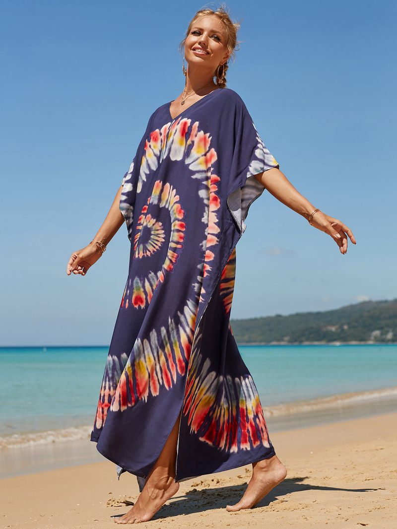 Strandkleid aus 100 % Baumwolle für Damen – Sonnenshirt mit Boho-Print, locker sitzende Bademode, Langarm-Tunika für den Urlaub am Pool_voghion.com