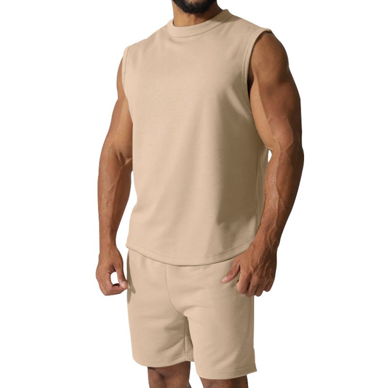 Neue Sommer Ärmelloses Sport Anzug Männer Casual Dünne Hemd Einfarbig Weste Zwei-stück Set Für Männer Männer Kleidung_voghion.com