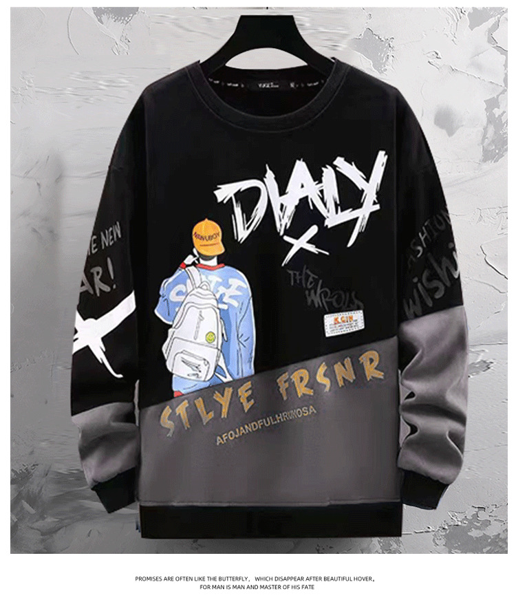 Men's hoodie, spring and autumn new couple outfit, long sleeved color contrast t-s, loose oversized cartoon bottom_voghion.com