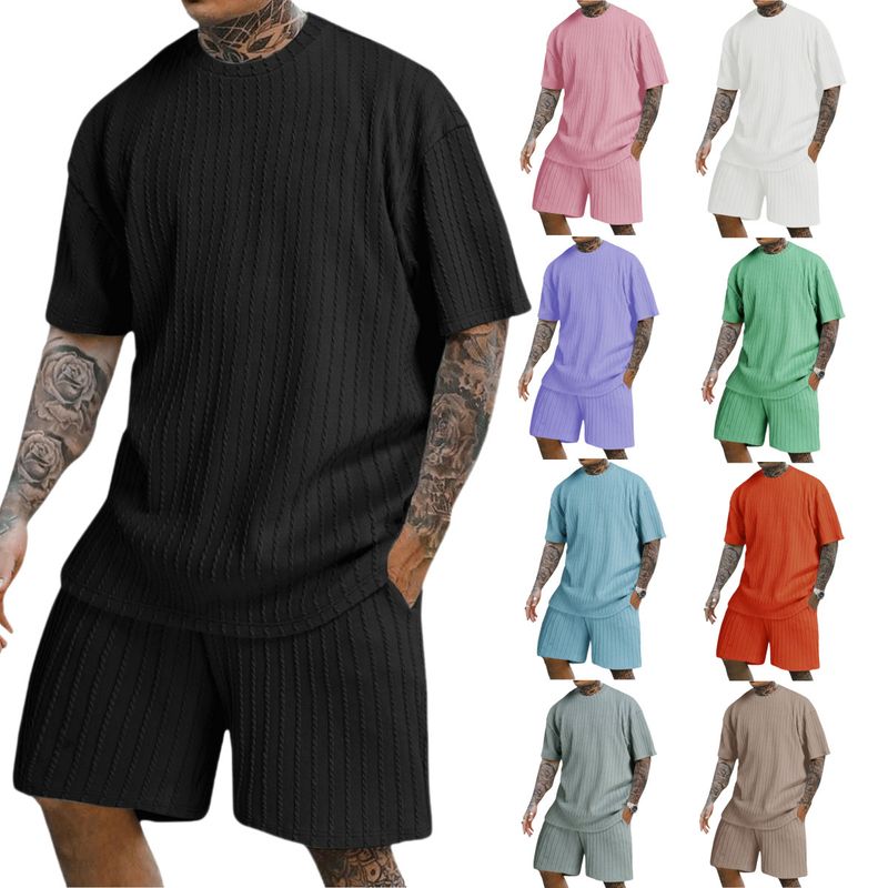 Men's Sporty Solid Color Crew Neck T-Shirt & Shorts Set - Breathable Polyester Blend, Summer Casual Outfit For Gym & Travel_voghion.com