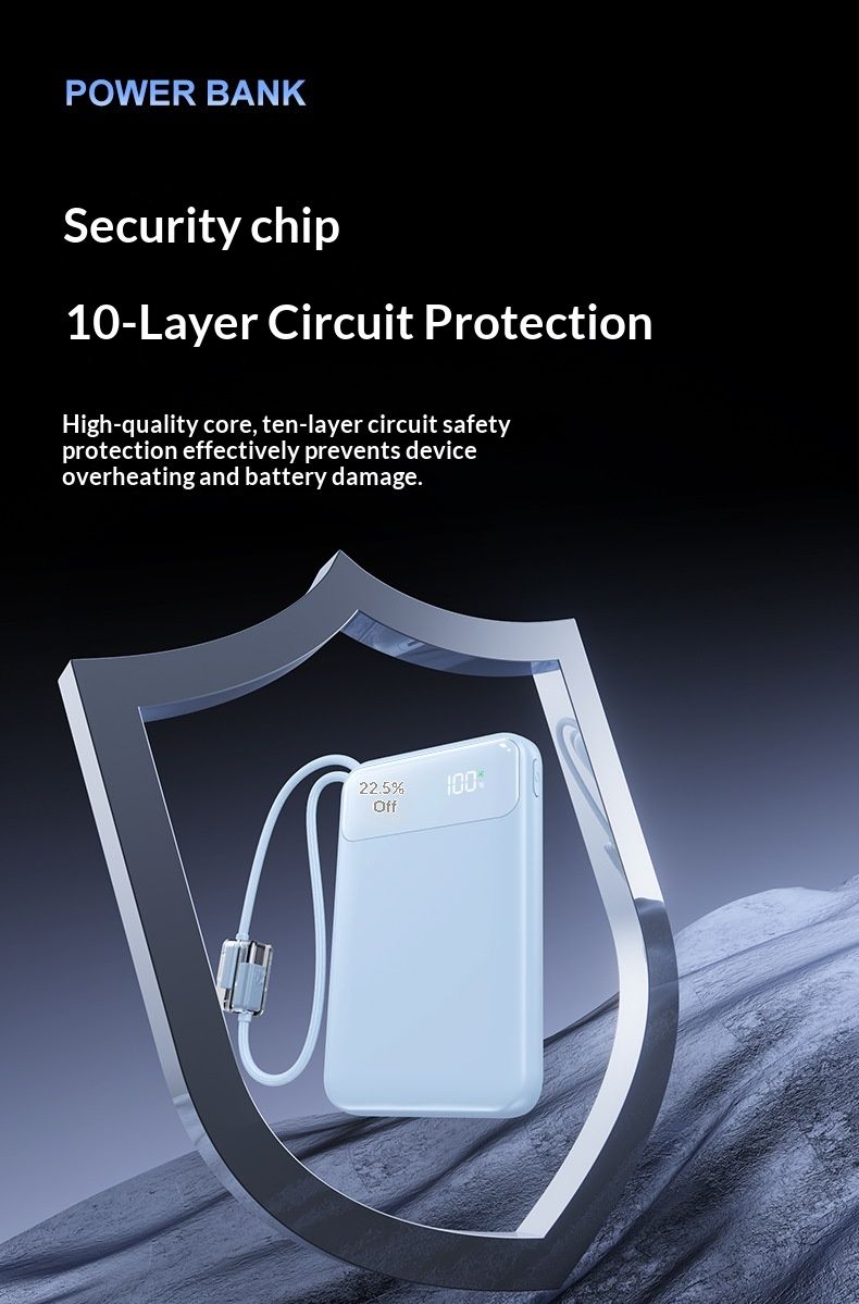 Nouvelle batterie externe transfrontalière ultra-mince de 20 000 mAh avec charge ultra-rapide (22,5 W) et câble inclus, cadeau personnalisé_voghion.com