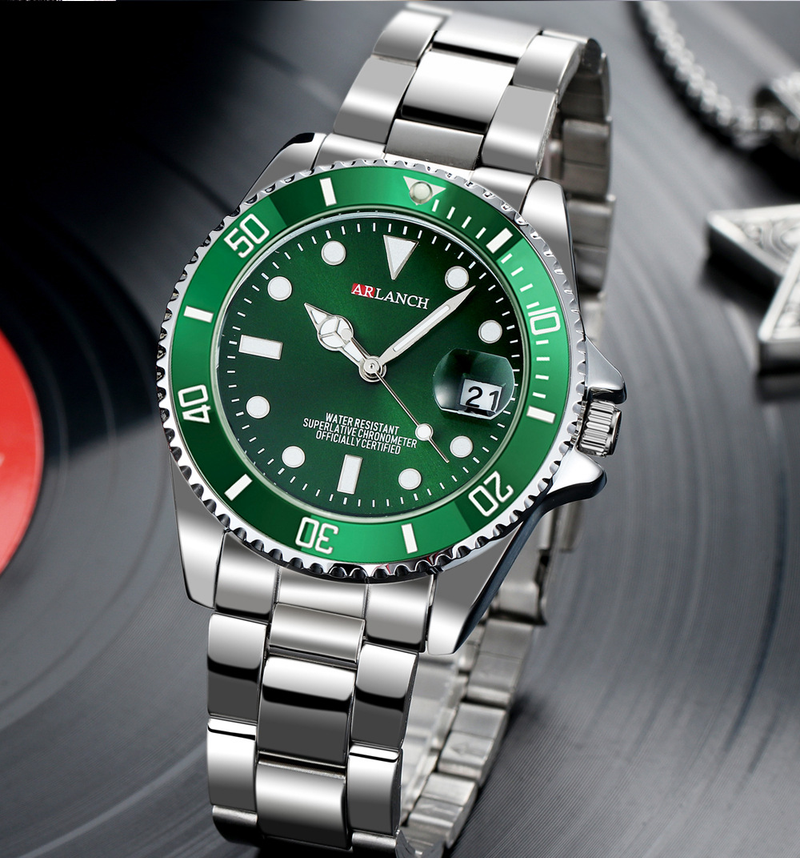 Men's Sporty Quartz Watch With Luminous Hands, Date Display, And 30M Water Resistance - Stainless Steel Case & Band, Mineral Crystal Glass_voghion.com