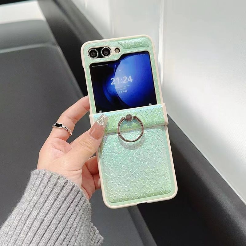For Samsung Galaxy Z Flip 3 4 5 5G Flip4 Luxury Laser Snake Skin Ring Stand Phone Case Cover_voghion.com