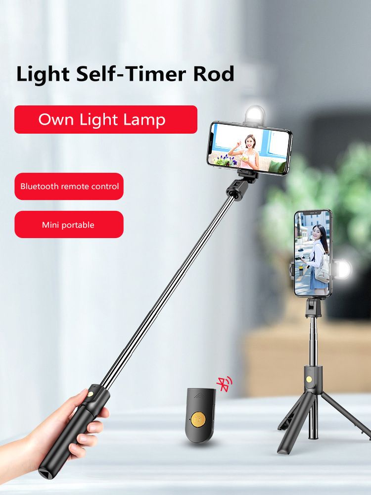 Bezvadu Bluetooth 4.0 Fill Light Selfie Stick salokāms mini statīvs, paplašināms ar Bluetooth tālvadības pulti priekš Xiaomi Huawei_voghion.com