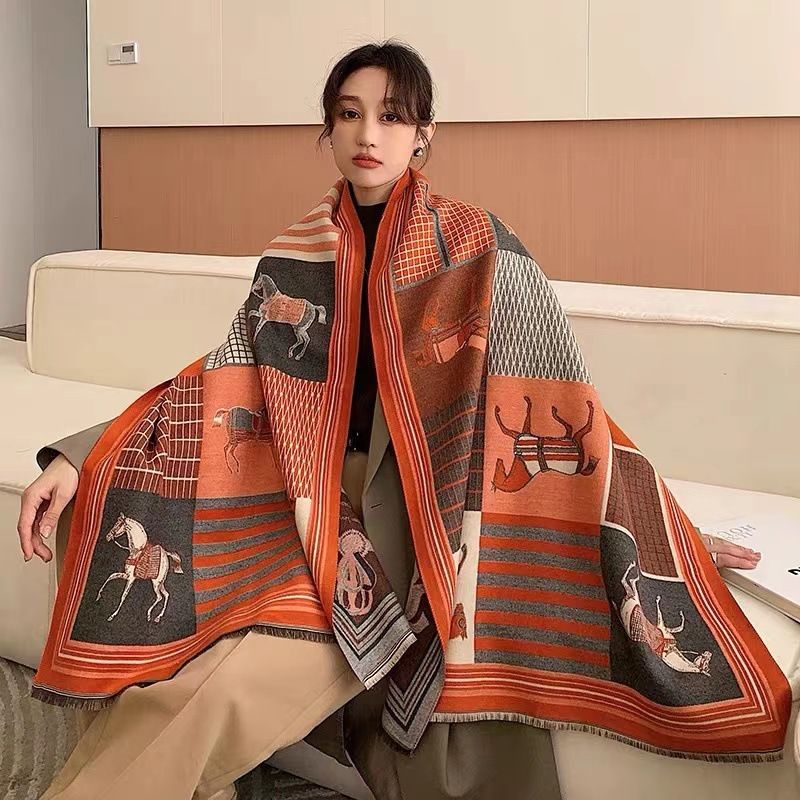 2022 Winter Cashmere Carriage Scarf For Women, Double-Sided, Two-Color Shawl, Long Warm Neck Warmer_voghion.com