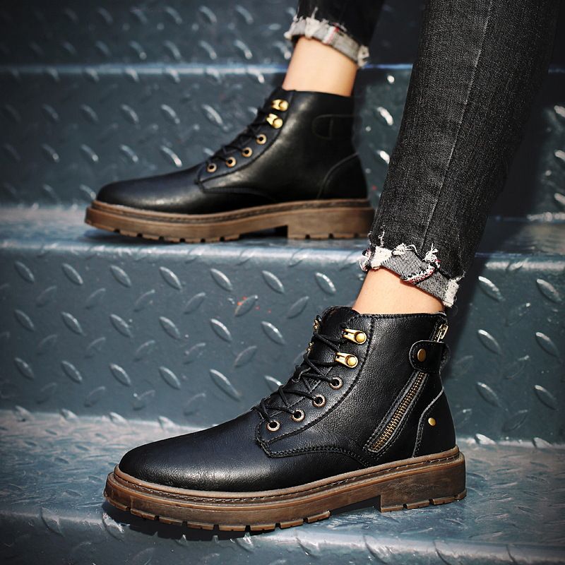 Stivali Martin alti in pile da uomo, stivali in cotone di media lunghezza, stivali casual da locomotiva, stivali da neve caldi_voghion.com