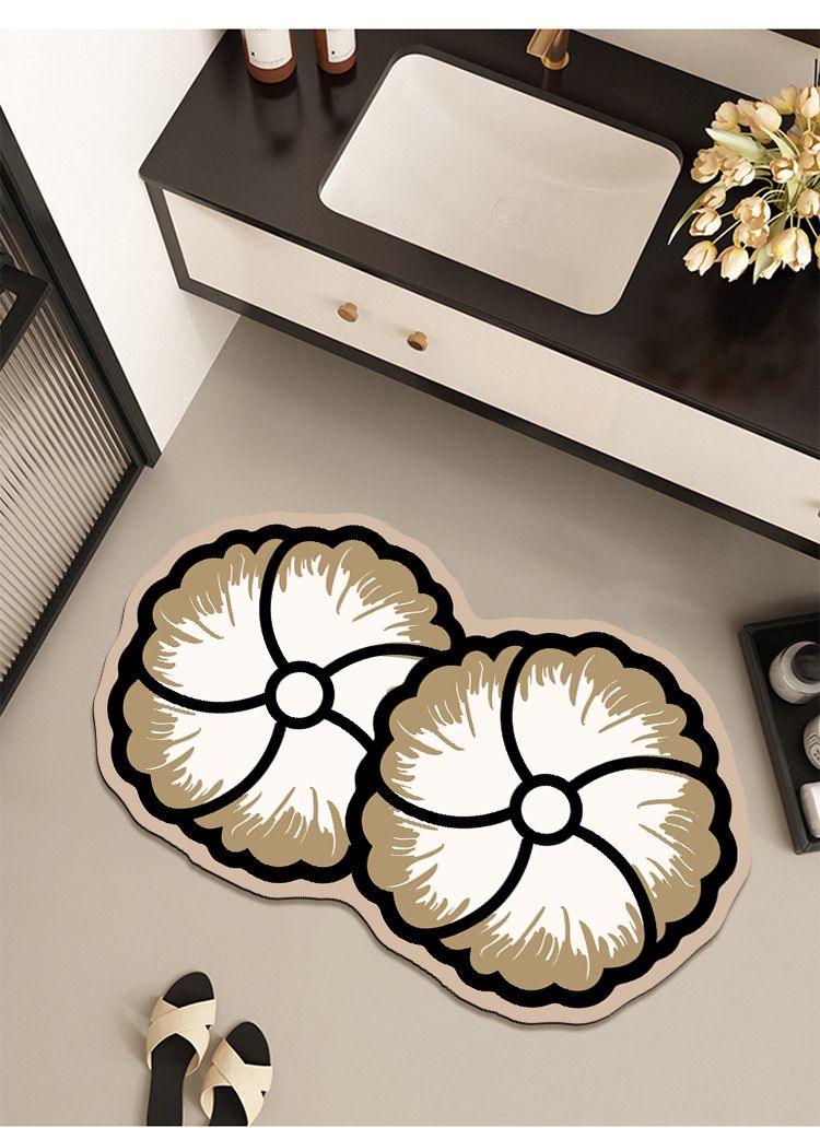 French Double Flower Bathroom Absorbent Floor Mat High Grade Quick Drying Non Slip Light Luxury High End Bathroom Floor Mat_voghion.com