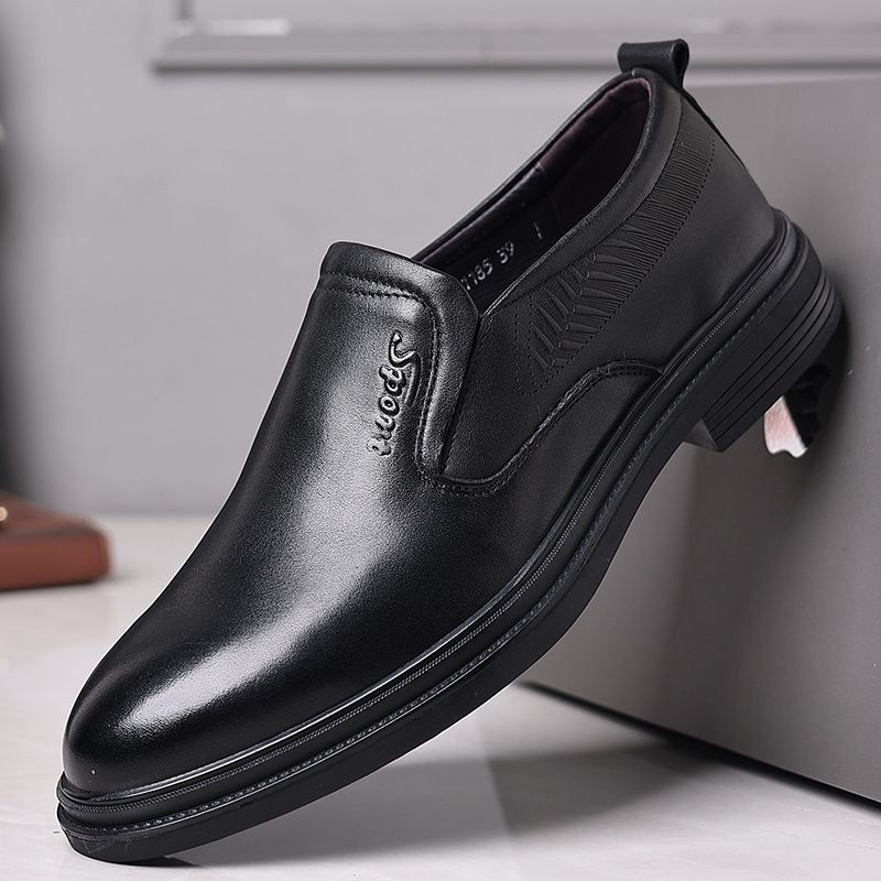 Men's Shoe Top Layer Cowhide Thick Soft Sole Comfortable Round Toe Cuffs Men's Business Casual Leather Shoes_voghion.com