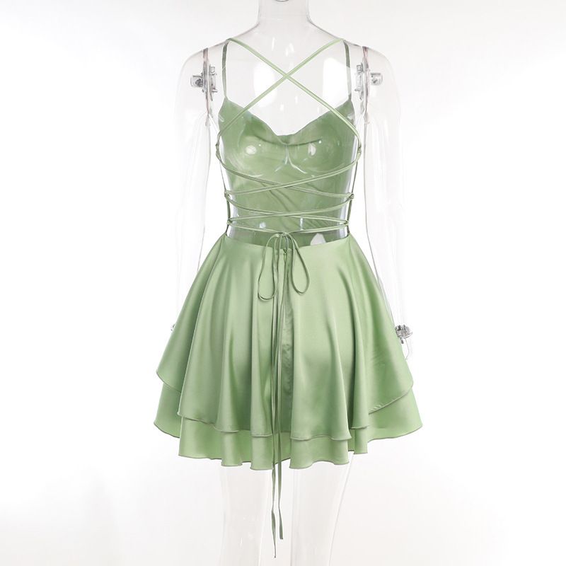 Damenbekleidung sexy Taschenkragen rückenfreies Trägerkleid Temperament heißes Mädchenkleid kurzer Rock_voghion.com