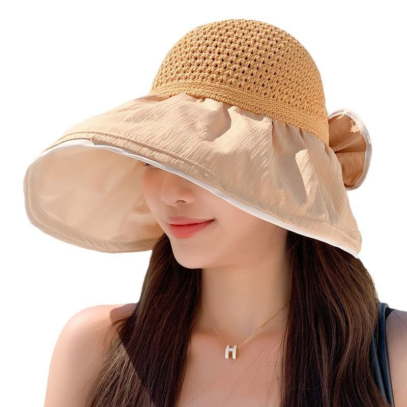 Fresh and Sweet Empty Top Summer New Butterfly Tie Horsetail Riding Sun Hat Female_voghion.com