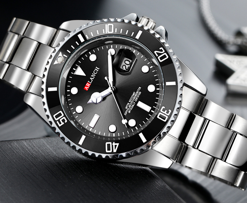 Men's Sporty Quartz Watch With Luminous Hands, Date Display, And 30M Water Resistance - Stainless Steel Case & Band, Mineral Crystal Glass_voghion.com