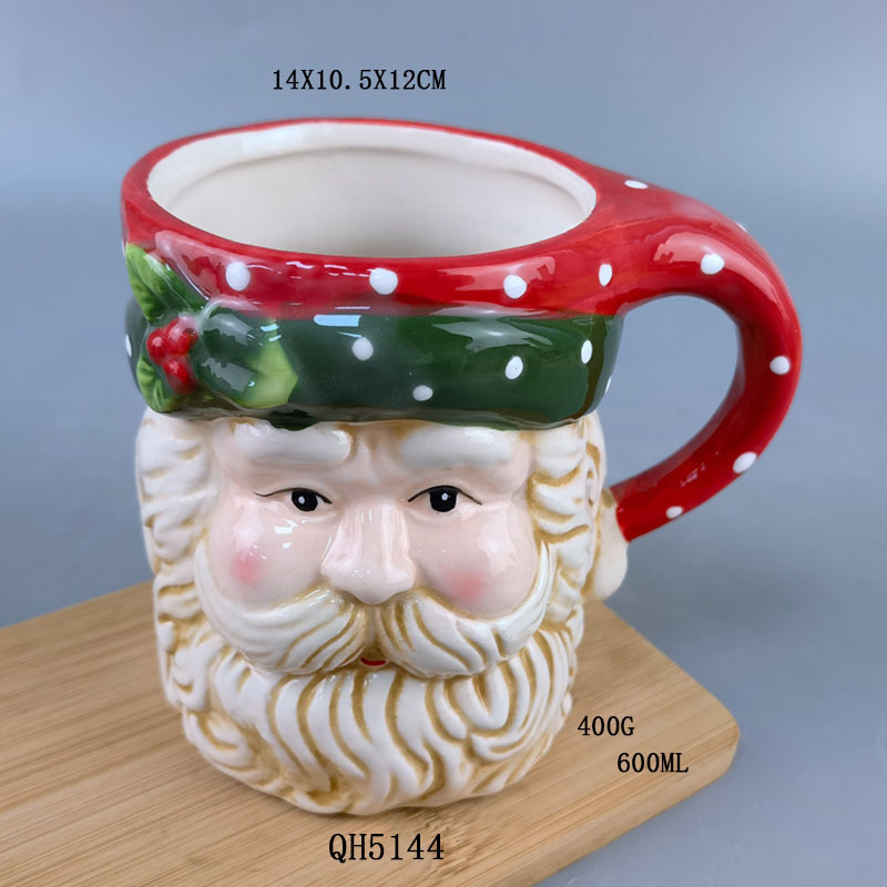 Keramik-Weihnachtstasse, Weihnachts-Schneemann-Milchbecher, Wasserbecher, Bürotasse, handbemalter 3D-Reliefbecher_voghion.com