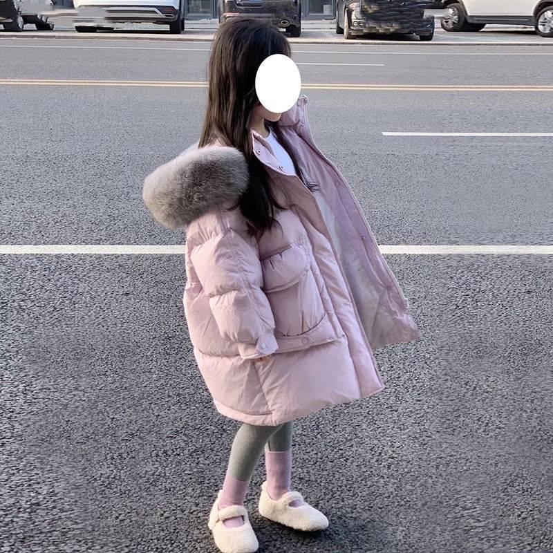 Toddler Girls Clothing Big Fur Collar Hooded Down Cotton Jacket Children's Medium And Long Cotton Coat_voghion.com